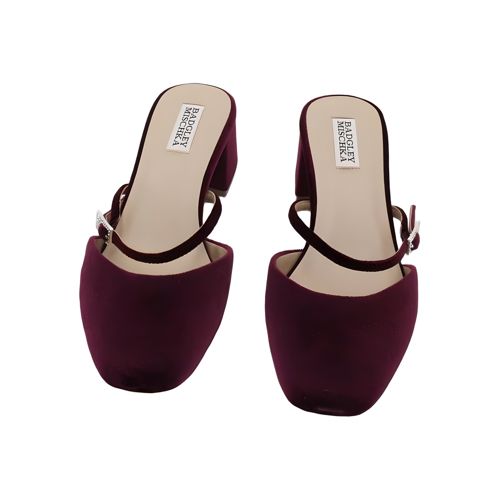 Badgley Mischka Valarie Round Toe Mary Jain Dress Mule Wine Velvet Size 7.5M - Picture 5 of 6